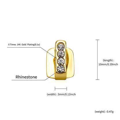 Gold-plated dental grills jewelry with four clear rhinestones vertically set made from high-quality materials for men and women