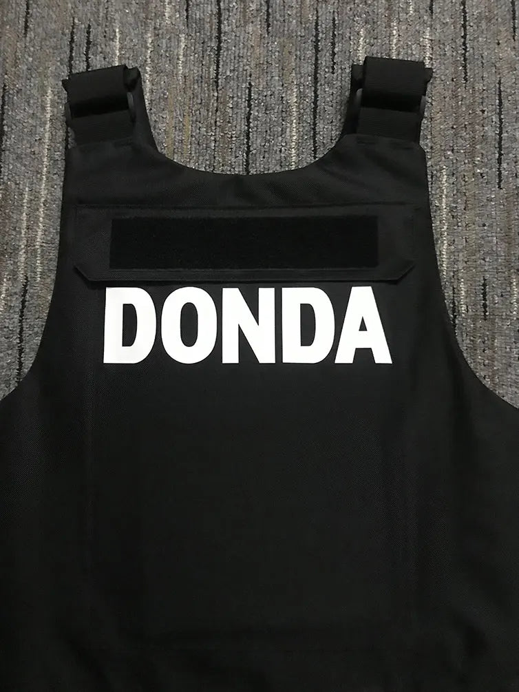 Black tactical vest with bold white donda lettering front new icons vests 2022 hiphop streetwear outerwear top