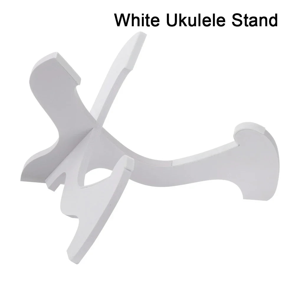 White foldable holder musical instrument stand with sleek matte finish for strings vertical ukulele and guitar display