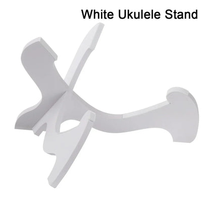 White foldable holder musical instrument stand with sleek matte finish for strings vertical ukulele and guitar display
