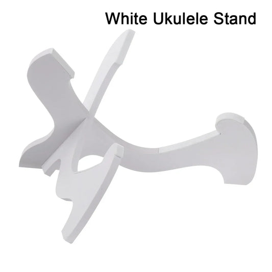White foldable holder musical instrument stand with sleek matte finish for strings vertical ukulele and guitar display