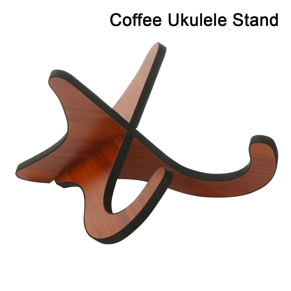 Coffee-brown wooden foldable holder musical stand with black edges for strings vertical ukulele and display guitar stand rack