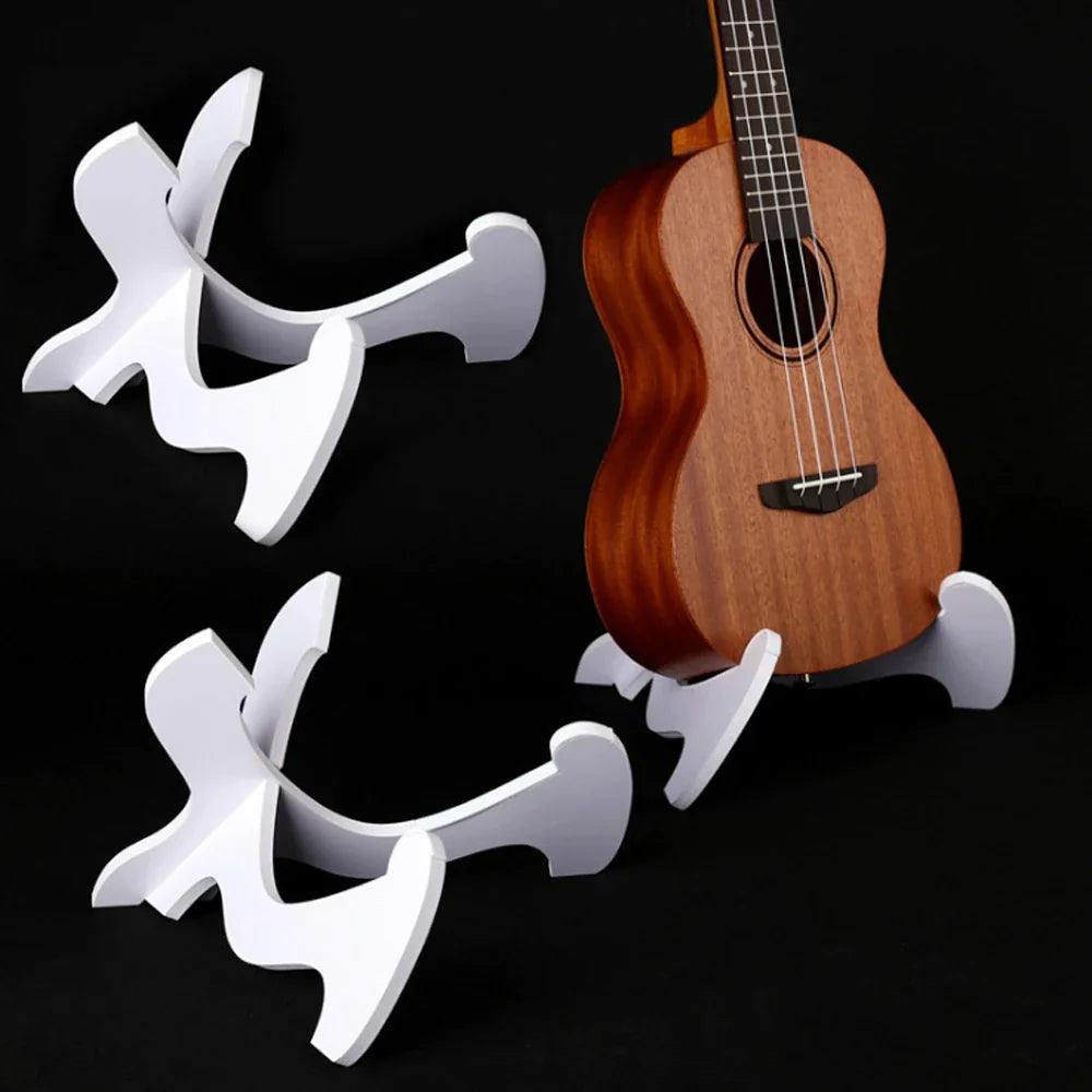 White sculpted foldable holder musical ukulele stand with modern abstract design for strings vertical ukulele display guitar stand