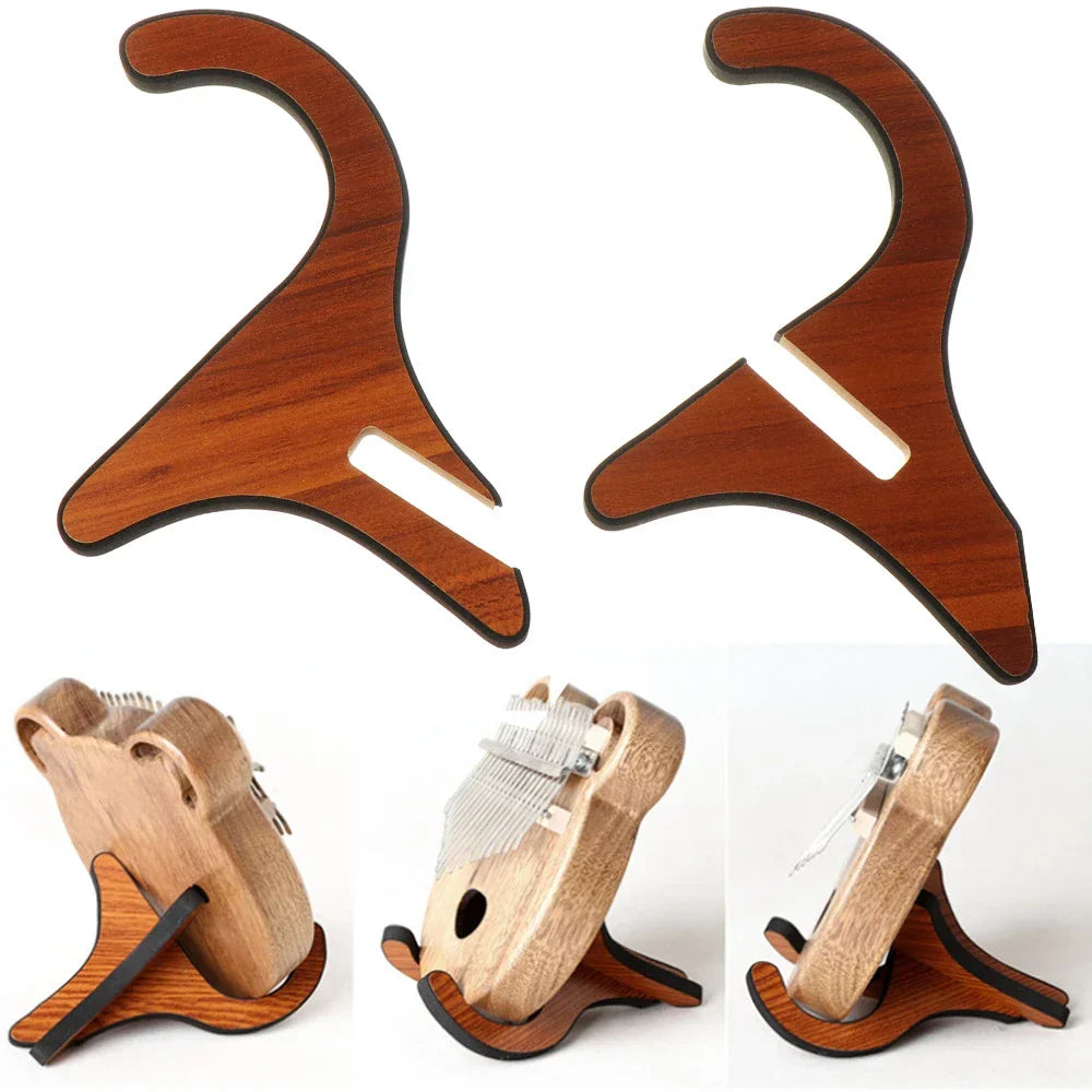 Wooden foldable holder musical stand with smooth warm brown finish and sleek curved design for strings vertical ukulele display guitar stand