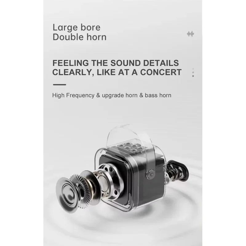 New k12 portable karaoke speaker in black and silver with transparent casing features microphones rgb led lights deep bass long battery