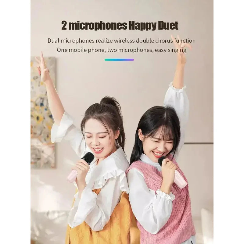 Pink wireless dual microphones for new k12 portable karaoke speaker with microphones rgb led lights deep bass long battery