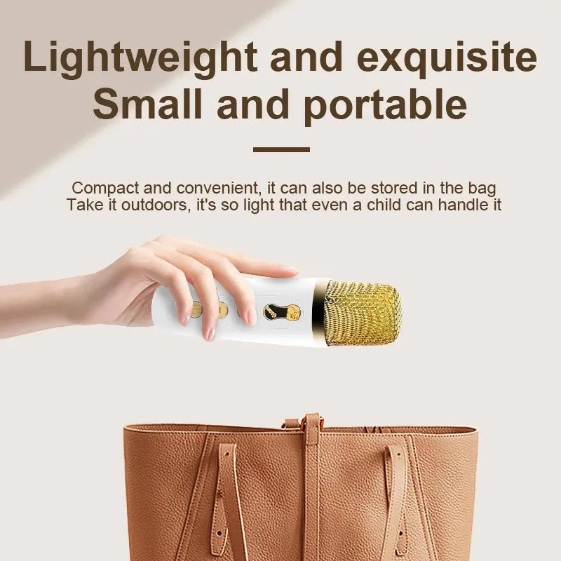 White and gold handheld wireless microphone with mesh grille for new k12 portable karaoke speaker with rgb led lights deep bass and long battery
