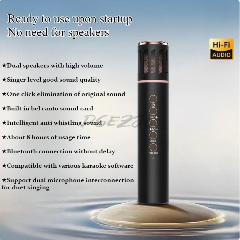Black handheld k20 bluetooth speaker and live broadcast microphone with rose gold accents and karaoke large capacity battery