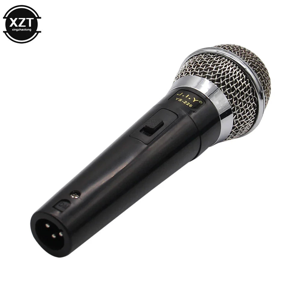 Black handheld professional dynamic microphone ys-226 by j.i.y with silver mesh grille for vocal music performance and karaoke