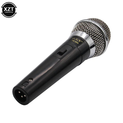 Black handheld professional dynamic microphone ys-226 by j.i.y with silver mesh grille for vocal music performance and karaoke