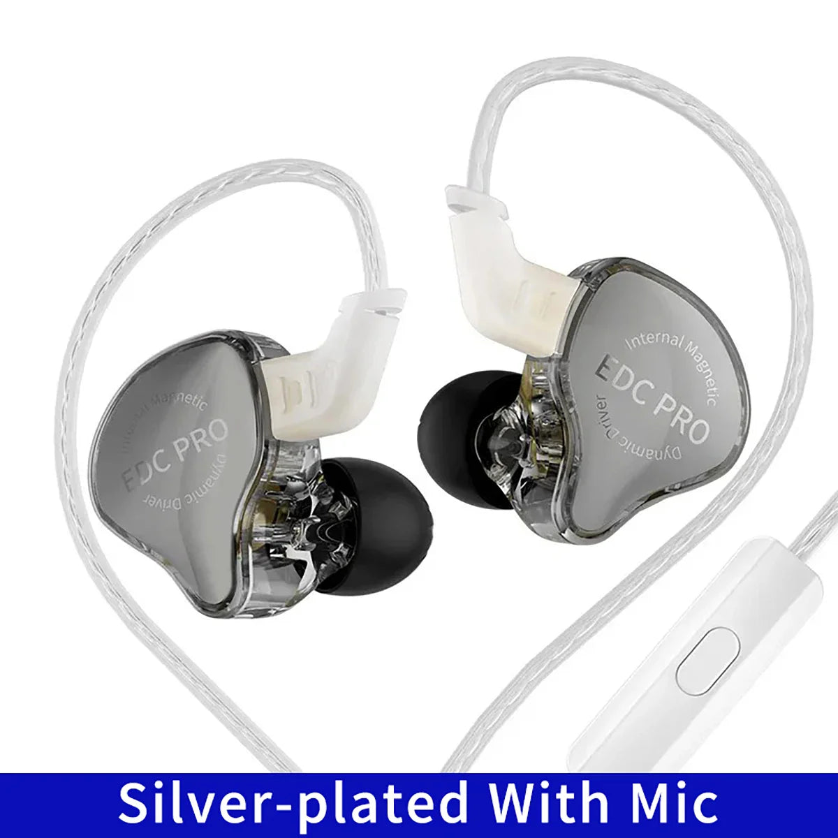 Silver-plated new kz edc pro hifi in-ear monitors with transparent housing black silicone ear tips earbuds detachable cable harman edxpro lite