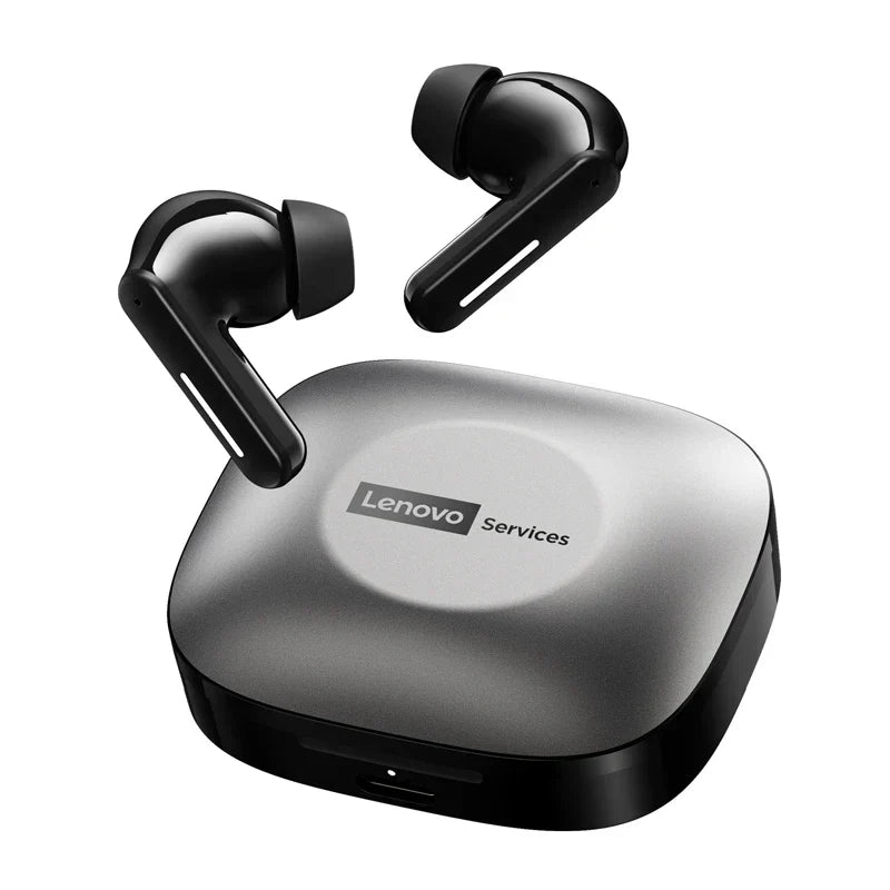Black lenovo le209 wireless bluetooth earphone anc with intelligent noise reduction and glossy earbuds plus matte case