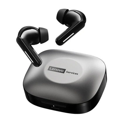 Black lenovo le209 wireless bluetooth earphone anc with intelligent noise reduction and glossy earbuds plus matte case