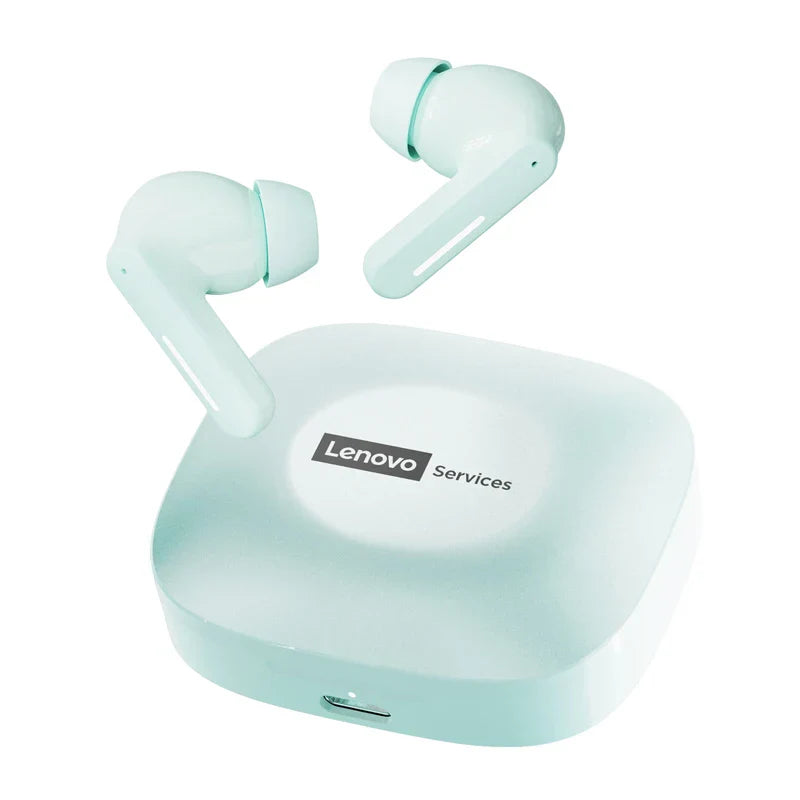 Mint green Lenovo LE209 wireless Bluetooth earphone ANC earbuds with intelligent noise reduction and matching charging case