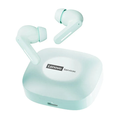 Mint green Lenovo LE209 wireless Bluetooth earphone ANC earbuds with intelligent noise reduction and matching charging case