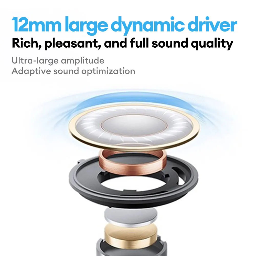 12mm large dynamic driver with gold frame and copper coil in lenovo le209 wireless bluetooth earphone anc for intelligent noise reduction