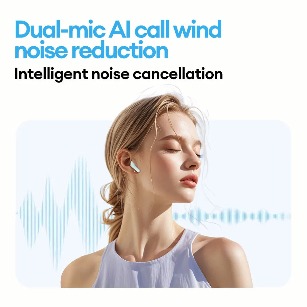 White lenovo le209 wireless bluetooth earphone anc with intelligent noise reduction and 30h battery life for gaming and music
