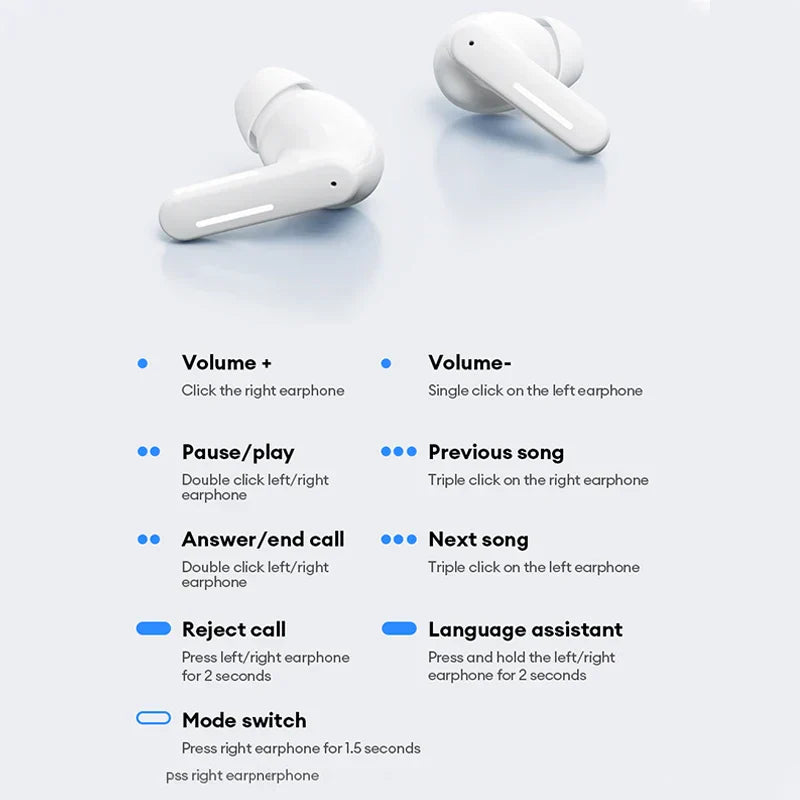 White lenovo le209 wireless bluetooth earphone anc with sleek matte finish and intelligent noise reduction for clear sound