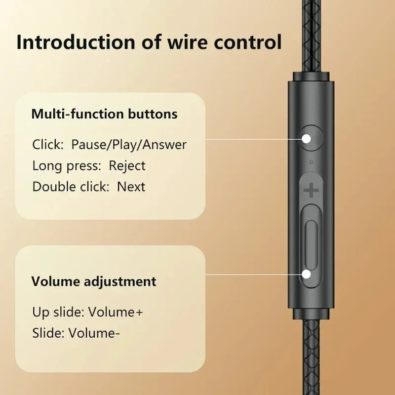 Black braided wire control module with multi-function buttons and volume slider for magnetic wired game aux type-c earphone