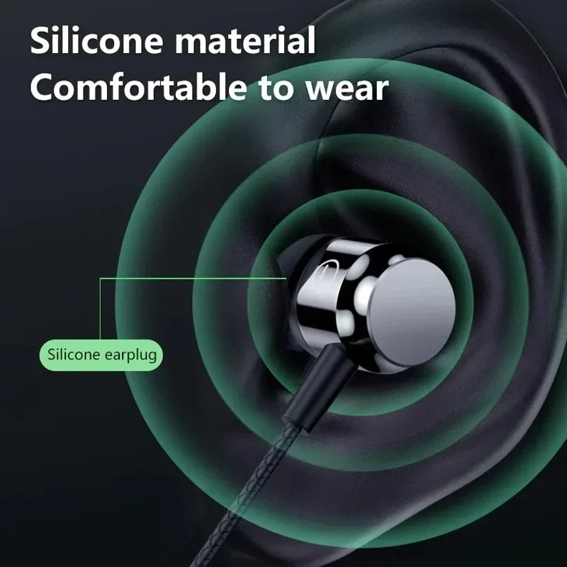 Silver and black magnetic wired game earphone with sleek metallic finish and silicone comfort for aux type-c use