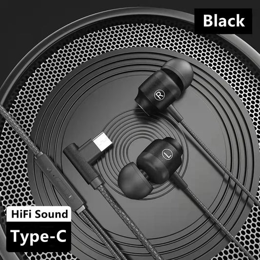 Black magnetic wired game headphone with braided cable, hiif bass stereo, aux type-c earphone for mobile and PC