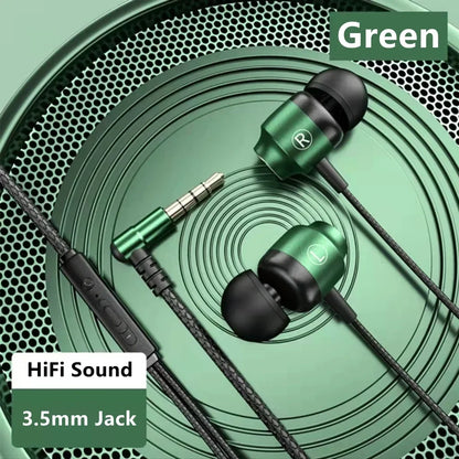 Green magnetic wired game headphone with black ear tips braided cable and 3.5mm jack hiif bass aux type-c earphone