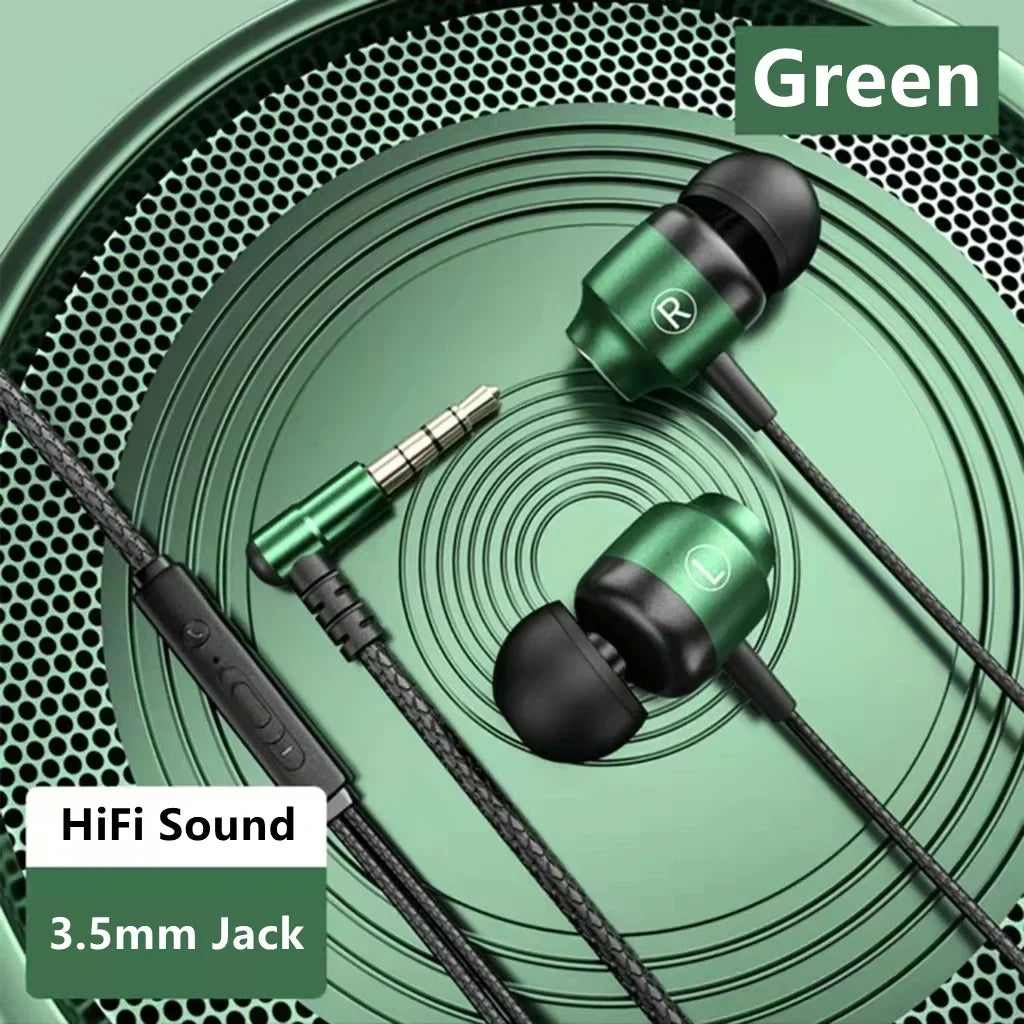 Green magnetic wired game in-ear headphones with black ear tips braided cable and 3.5mm aux type-c earphone jack for hiif bass stereo