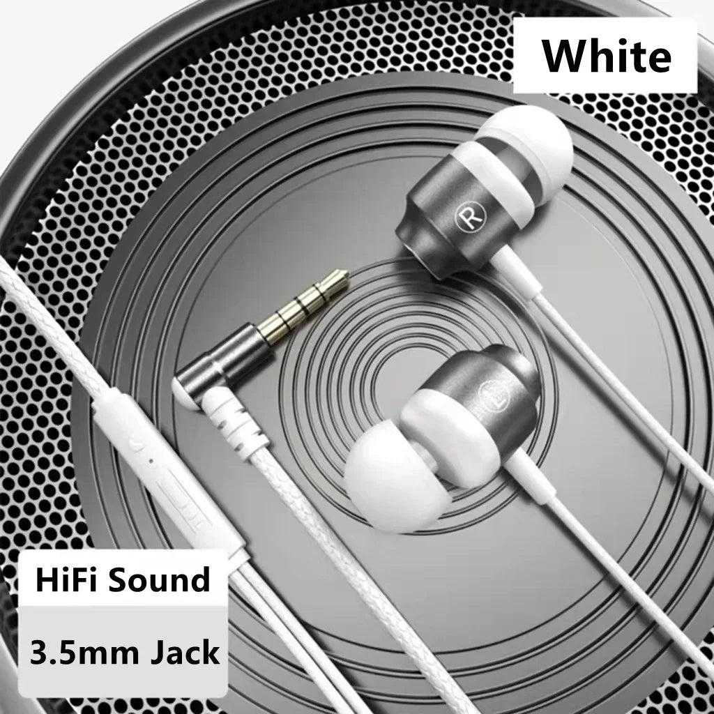 White in-ear magnetic wired game headphone with metallic finish braided cable jack hiif bass aux type-c earphone