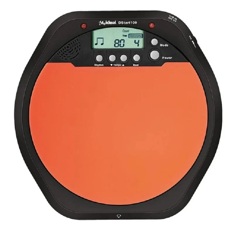 Black and orange Meideal portable DS100 electronic drum training pad with digital display and buttons for rhythm control