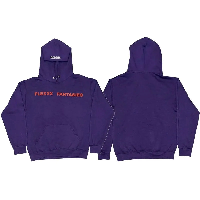 Men osamason jumpout purple hooded sweatshirt velvet cotton thick fleece with orange flexxx fantasies text and white logo on hood
