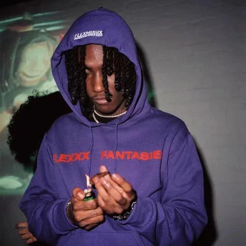 Purple men osamason jumpout hooded sweatshirts velvet cotton thick fleece pullover with red lexx fantabie text and white logo