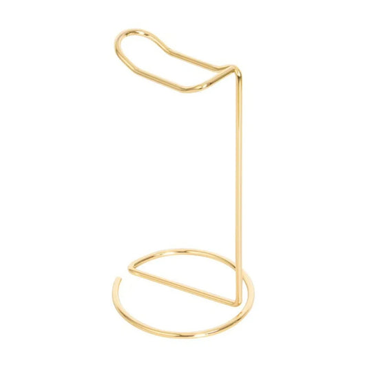 Gold-colored metal headphone stand with sleek minimalist design universal headphone support and storage rack