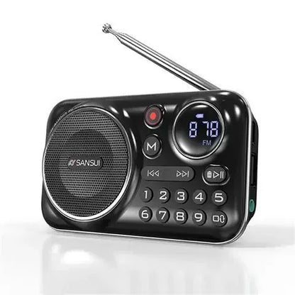Black sansui mini radio speakers with digital display antenna and numeric keypad for outdoor portable soundbox use