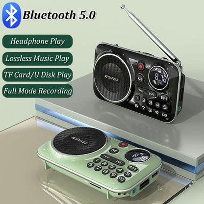 Black and mint green mini radio speakers outdoor with bluetooth 5.0 numeric keypad and extendable antenna
