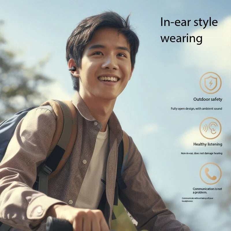 Black new mirror-style silicone ear clip wireless bluetooth headphones with digital display and noise reduction for sports