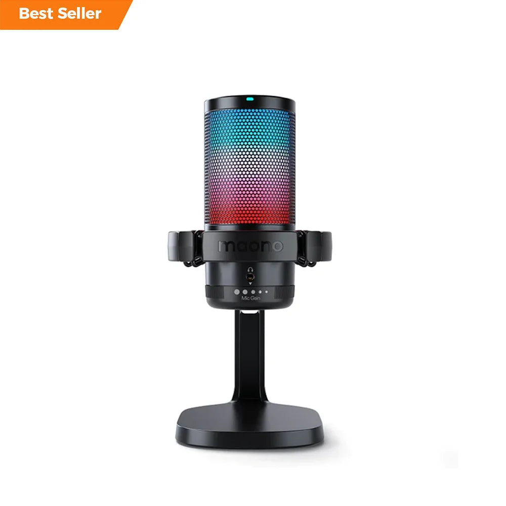 Black micgear moondro new model dm20 professional ampligame mic with colorful perforated mesh and rgb usb recording studio microphone