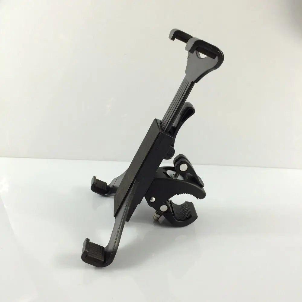 Black plastic music microphone stand holder mount with adjustable clamps and textured grip for 7-11 inch tablets
