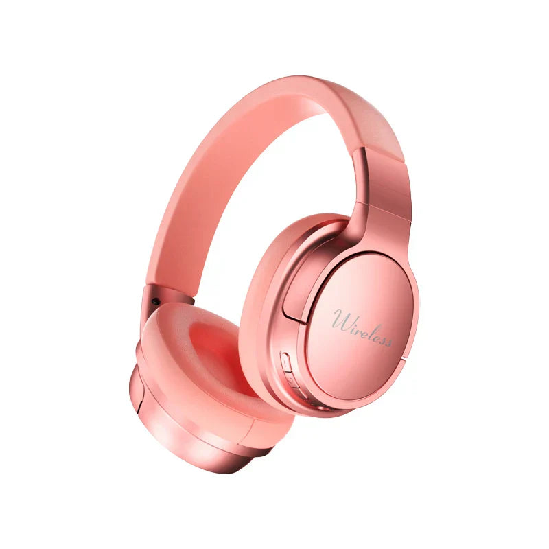 Rose gold wireless earphones gaming headset with sleek metallic finish and soft padded earcups for surround sound headphone use