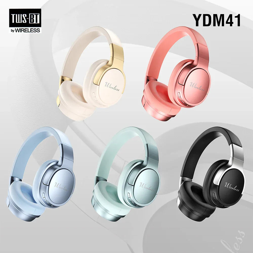 Wireless over-ear headphones in cream pink light blue mint green and black with metallic accents for gaming headset surround use