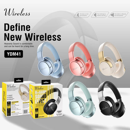 Wireless ydm41 over-ear headphones in pastel blue coral pink cream gold mint green and black with padded earcups for gaming headset surround use