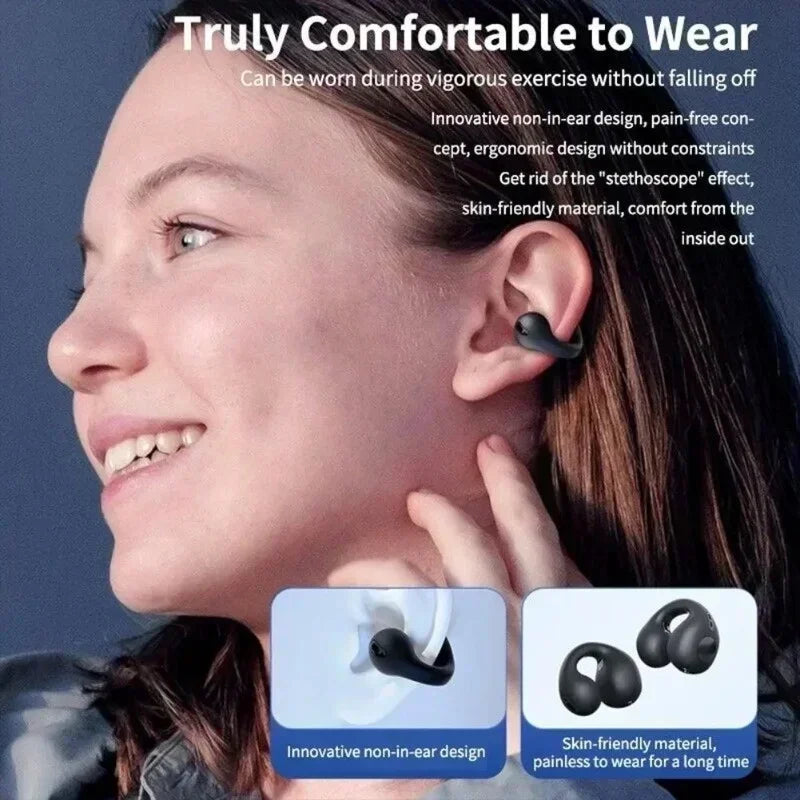 Black ergonomic bone conduction headphones sports earphones with quality waterproof TWS and hiFi sound design for exercise