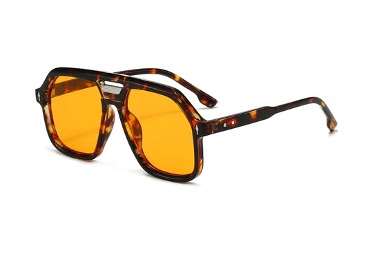 Tortoiseshell-framed oversized sunglasses women and men trendy vintage with vibrant orange lenses and uv400 protection
