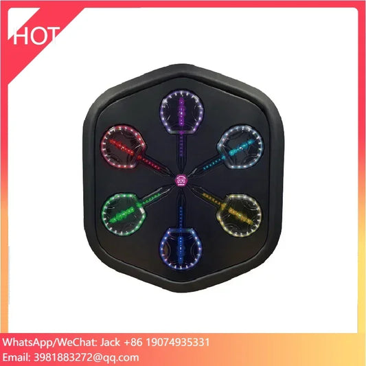 Black hexagonal led light display with six colorful circular lights in star pattern for smart wall mount boxing machine