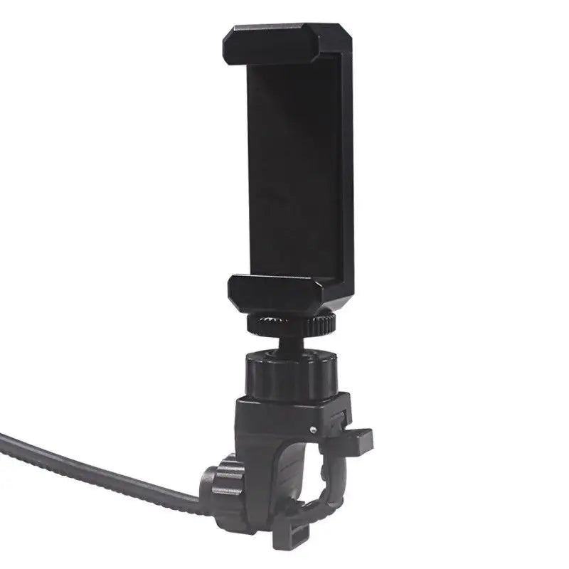 Black adjustable clamp phone mount with cable attachment for music phone stand ideal for outdoor performances trumpet clarinet
