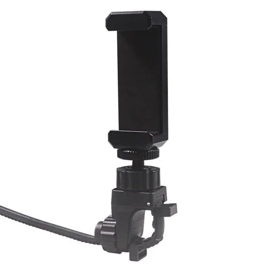 Black adjustable clamp phone mount with cable attachment for music phone stand ideal for outdoor performances trumpet clarinet
