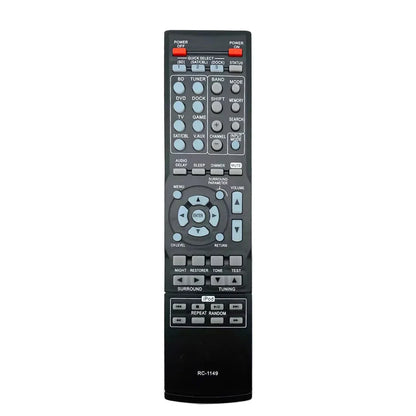 Black plastic denon rc-1149 rc-1158 remote control with light gray buttons and red power switches for avr-1311 avr-1312 dht-1312b