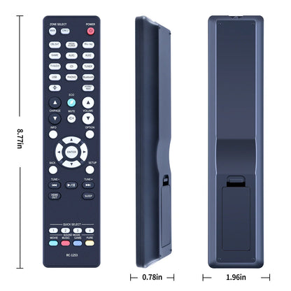 Black plastic remote control electric with matte finish and multiple buttons for denon surround receiver customer service