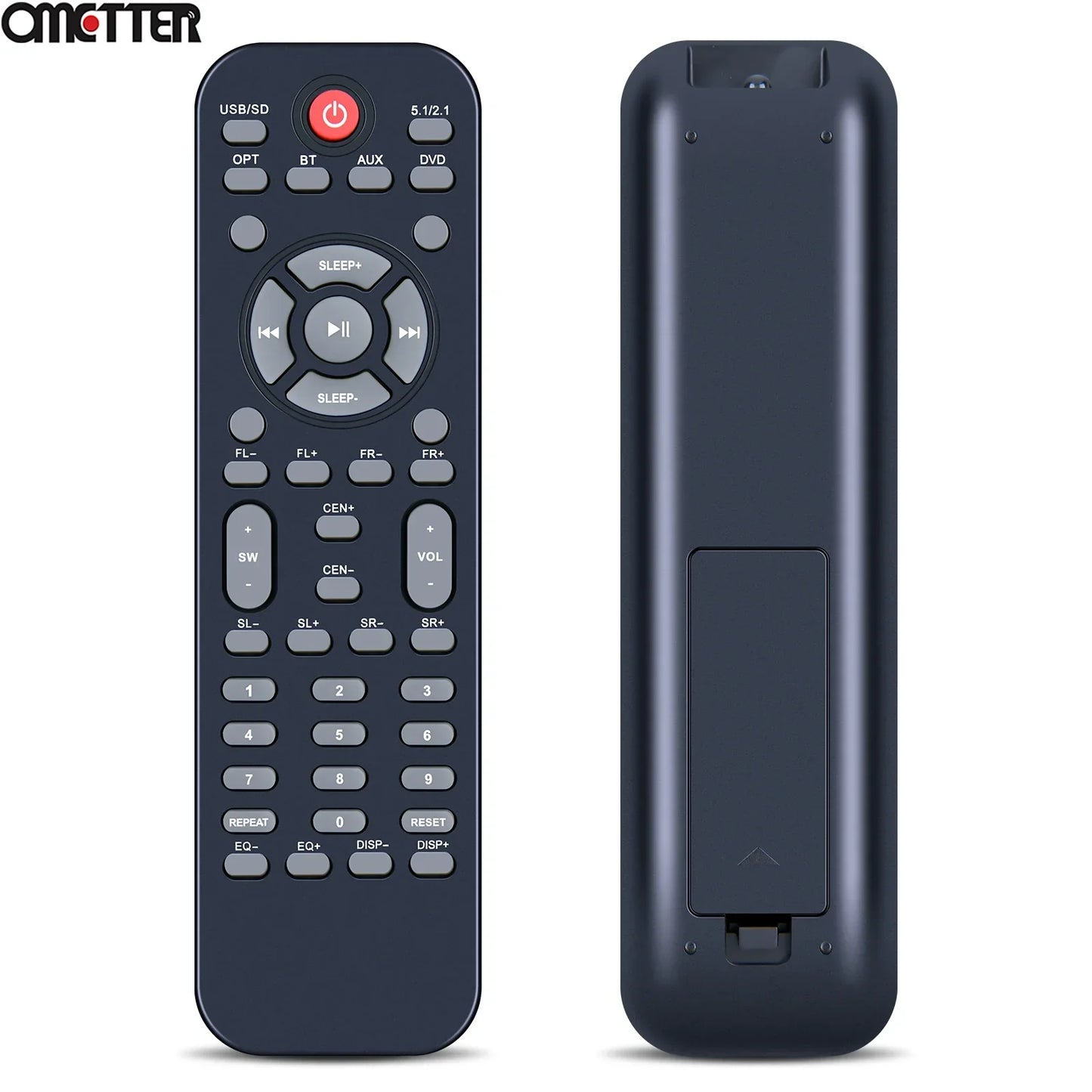 Black omotter remote control electric with matte finish and gray buttons for acoustic audio home theater system