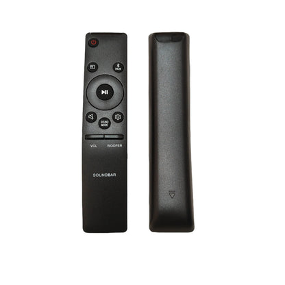 Black plastic remote control with soundbar label and matching case for home theater soundbar by reputable brand dtirszxy support app