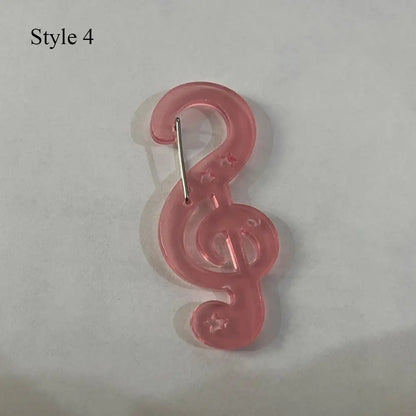Pink translucent acrylic resin music note treble clef pin with star details for bags creative bag or phone pendant backpack